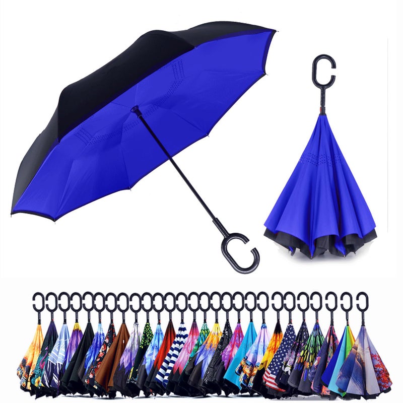 SIEPASA Spar. Saa Double Layer Inverted Umbrella with C-Shaped Handle, Anti-UV Waterproof Windproof Straight Umbrella for Car Rain Outdoor Use - Image 1
